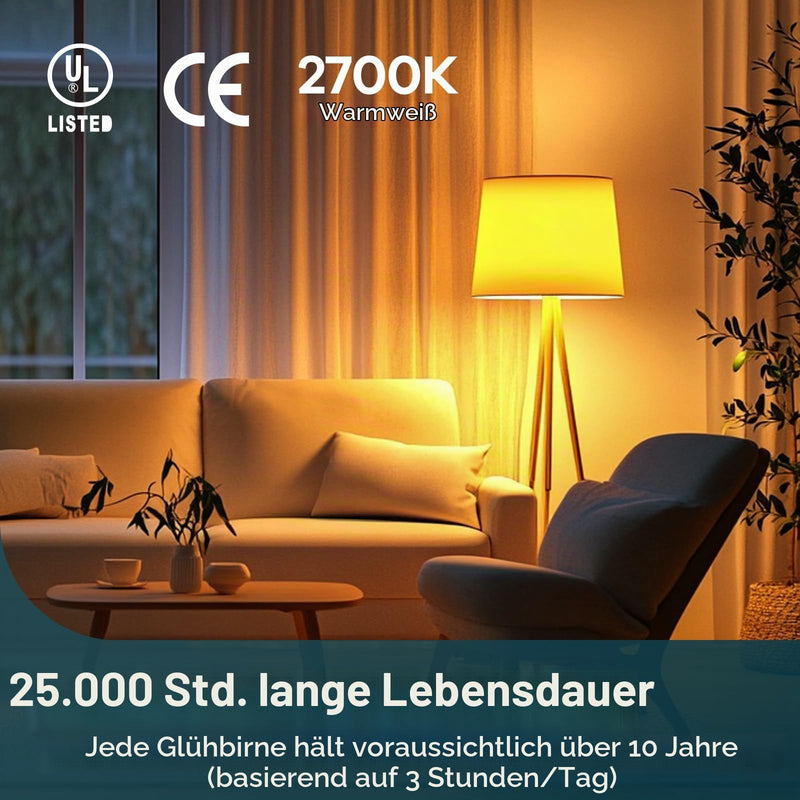 Linkind Dimmable E27 LED Bulb 7.3 W (Replaces 60 W), 2700 K Warm White 806 Lm A60 Edison Bulb with 220°, Dimmable E27 Bulb, Matte, Pack of 6 6 pieces Warm White 60w