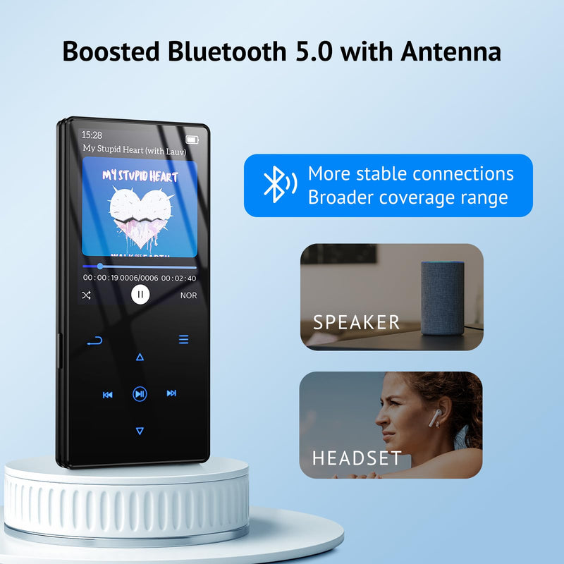 [Australia - AusPower] - 64GB MP3 Player with Boosted Bluetooth 5.0, Music Player Features HD Speaker, 2.4" Screen, Touch Buttons, Expandable SD Card Slot, Supports FM Radio, Voice Recording, E-Book, and More 