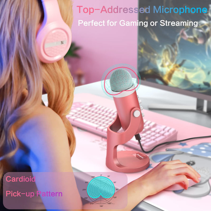 [Australia - AusPower] - ZealSound USB Microphone,Condenser Computer Mic,Plug&Play Gaming Microphones for PS 4&5.Headphone Output&Volume Control,Mic Gain Control,Mute Button,YouTube Podcast on Mac&Windows Pearlescent Pink 