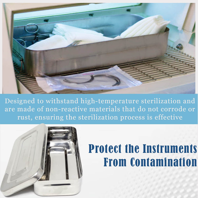 [Australia - AusPower] - Stainless Steel Medical Dental Sterilizer Instrument Box, Organizer Storage Tray with Lid - 7L x 3W x 1.25H (Plain) PLAIN 