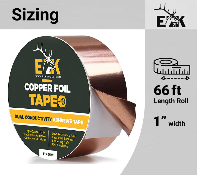 [Australia - AusPower] - ELK Copper Foil Tape - 2” x 33ft - with Conductive Adhesive for Guitar, Crafts, Electrical Repairs and Grounding - Conductive Copper Tape 2 Inches x 33 Feet 1 