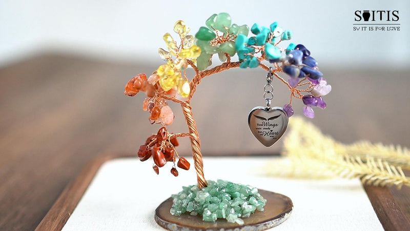 SOITIS Small Crystal Tree of Life Ashes Keepsake Heart Pendant Urn Necklace Colorful