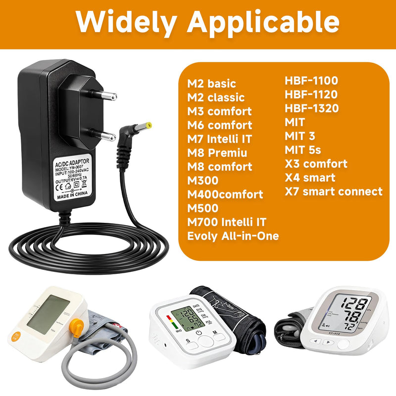 6 V Power Supply Charger for Omron Blood Pressure Monitor X7 Smart, AC Power Adapter Replacement Charging Cable Compatible with Omron M7 M500 M700 M3 M5 M2 M6 M8 M9 X3 X4 Series, 1.5 m Cable