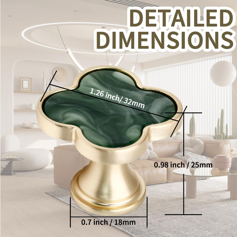 12 Pack Clover Cabinet Knobs Zinc Alloy Single Hole Pulls,Four-Leaf Clover Drawer Handles for Dresser,Wardrobe,Vanity(12pcs,Green) 12 Pack Green