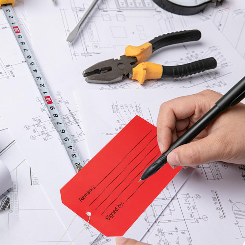 100 pcs Out of Service Tags with Pre-Attach Wire,Red PVC Plastic Maintenance Required Tags(100) 100