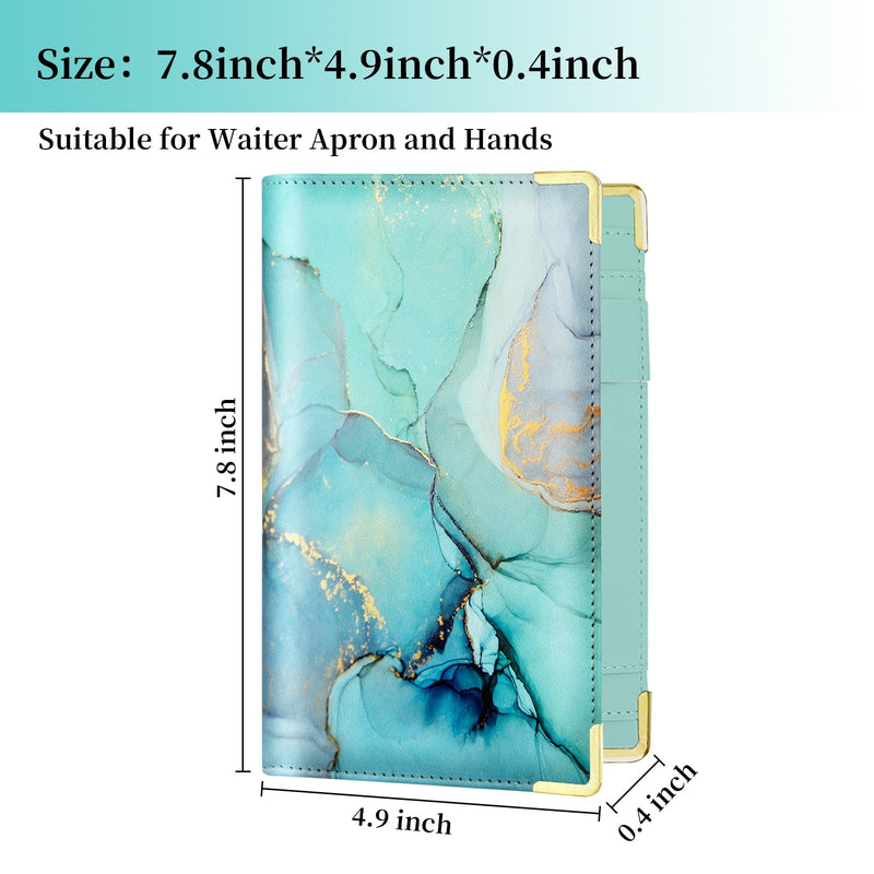 [Australia - AusPower] - Server Book, Cutaswish Server Books for Waitress Cute, Waiter Receipt Book, PU Leather Waitress Book with Zipper Pocket, Waitress Accessories(Marble Green) F 