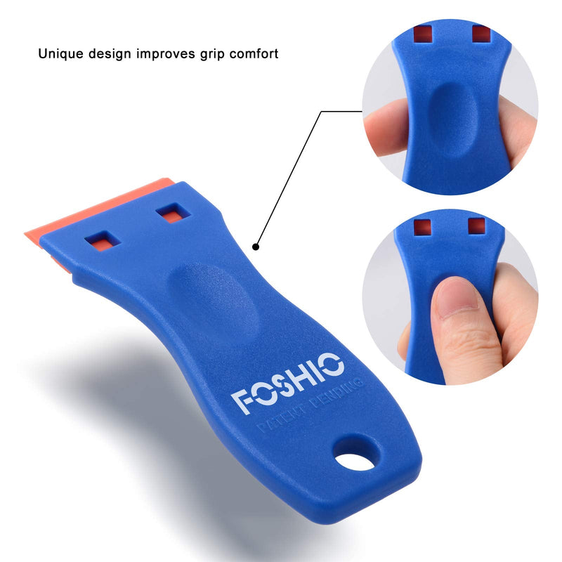 FOSHIO Plastic Razor Blade Scraper Include 2PCS Scraper Tool and 100PCS Blades for Gasket Remover, Labels Decal and Adhesive Remover for Windows and Glass,Blue Blue