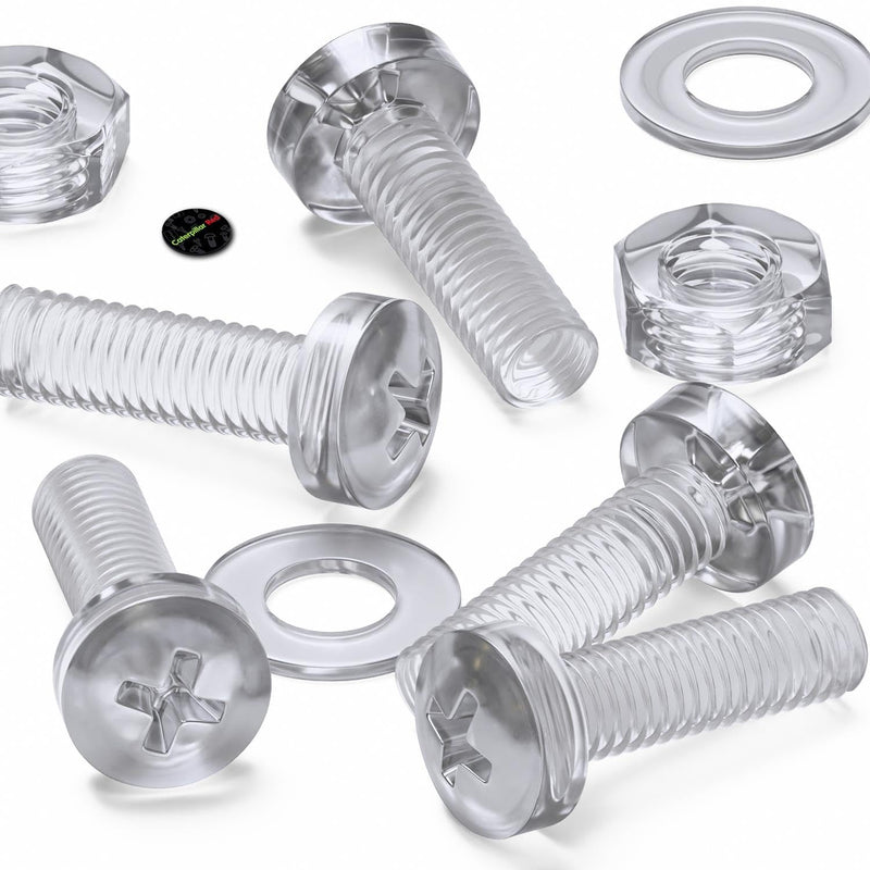 [Australia - AusPower] - 60 x Transparent Clear Plastic Acrylic, Pan Head, M3 x 10mm Nuts & Bolts, Washers -Acrylic Plastic Screws, (1/8 x 25/64 in) 