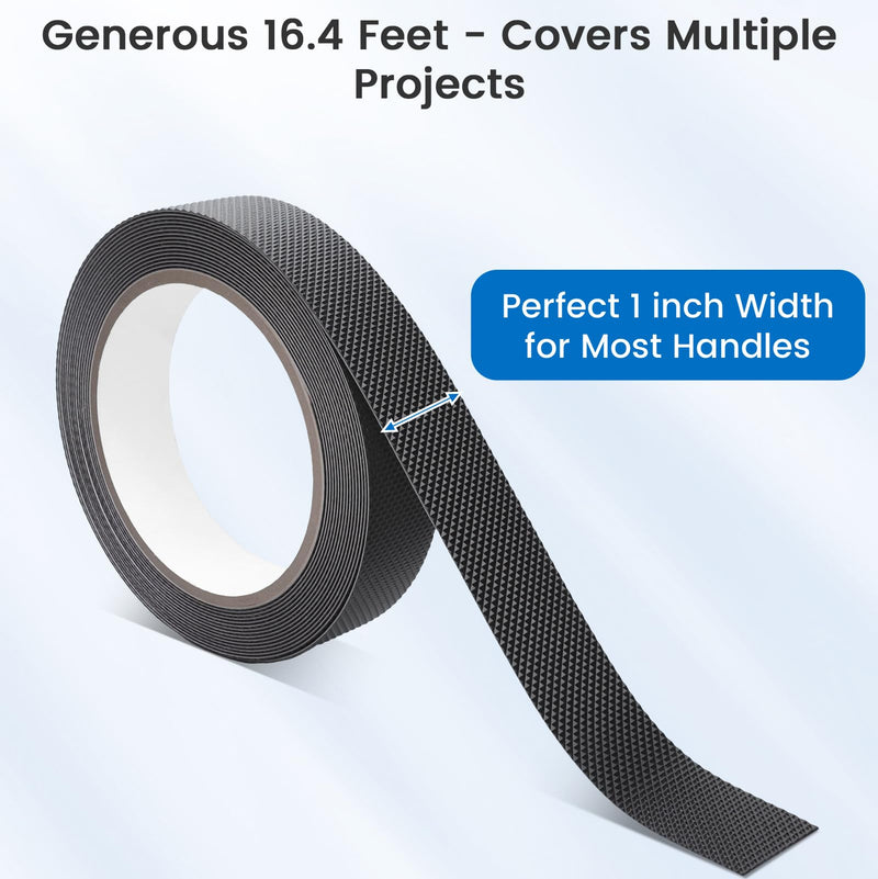 Rubber Grip Tape - 1 Inch x 16.4 Feet, Strong Adhesive Grip Tapes for Handles, Non Slip Tape for Drawers, Tools, Cabinet, Shelf & Stairs - Black Rubber Padding Sheet, Protect Surfaces, Prevent Sliding