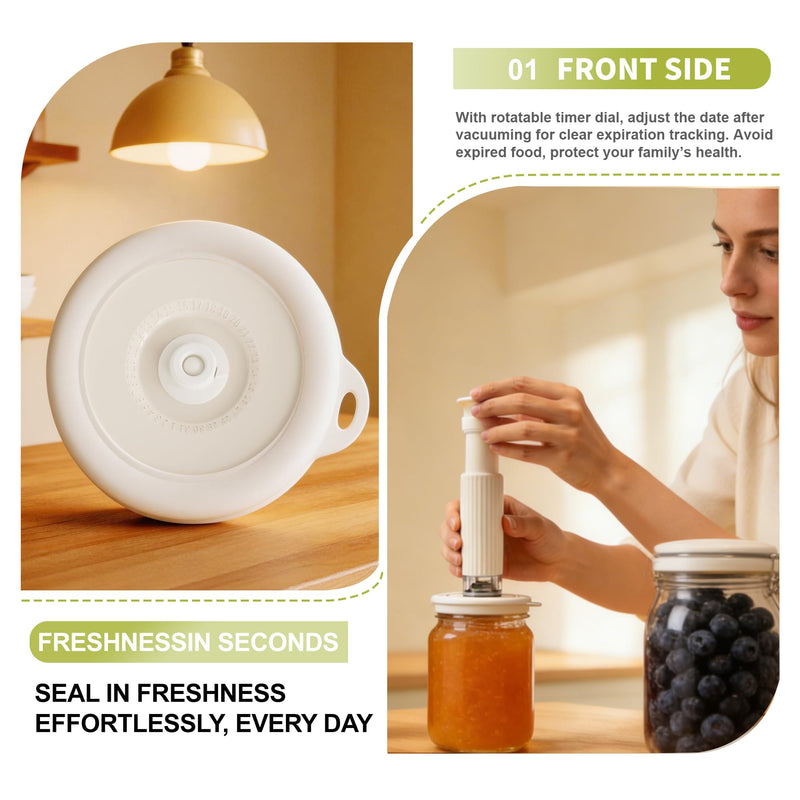 Jar Vacuum Sealer Lids 6 Pack, Faster & High-Suction Handheld Vacuum Sealer, Universal Lids for Wide/Regular/Small Mouth Jars, Airtight Seal for Food, Juice & Smoothies to Extend Freshness