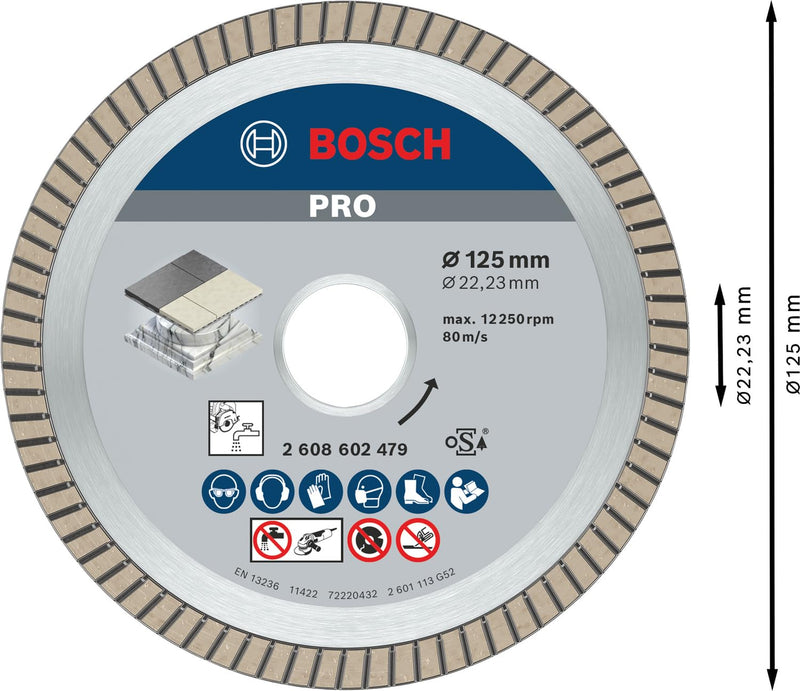 Bosch Professional Diamond Cutting Disc Best for Ceramic Extra-Clean Turbo (Ceramic, 125 x 22.23 mm, Accessories Angle Grinder) Ø 125 mm