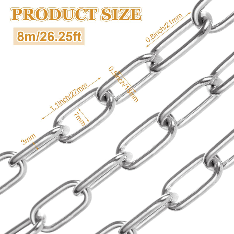 [Australia - AusPower] - 8M 304 Stainless Steel Chain, 1/8In × 26.25Ft Heavy Duty Chain Links 3mm Small Metal Chain Link Chain for Plants, Camping, Clothes & Mirror Hanging, Pet Dog, Bird Feeder Planters Signs 