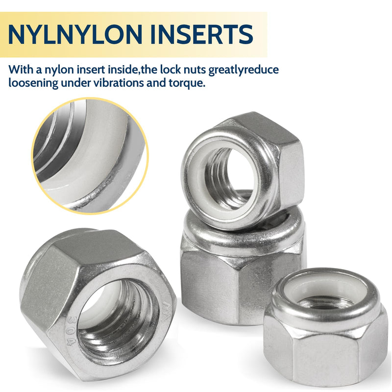 [Australia - AusPower] - 110 Pack 1/4"-20 Inch Lock Nuts,304 (A2-70) Stainless Steel Nylon Insert Locknuts,Standard Inch Thread Nylock Nuts for Bolts 1/4"-20,110 Pack 