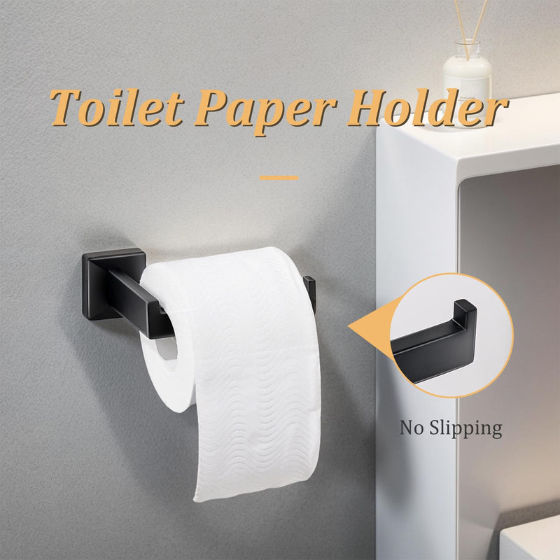 5 Pieces Bathroom Hardware Accessories Set 16 Inch Wall Mounted Towel Bar Set Matte Black Towel Rack Rings Stainless Steel Toilet Paper Holder Bath Coat Hooks 5 Pcs - 16 Inch