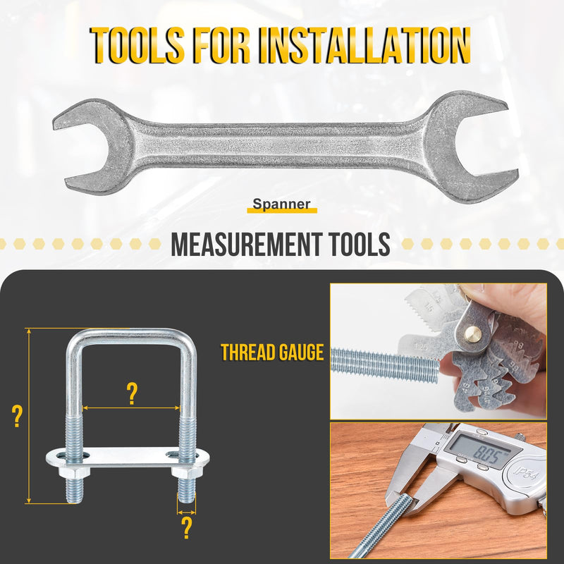 [Australia - AusPower] - M6x42x80mm U Bolts Square Kit - 4Set - Carbon Steel U-Bolt Kit with Nuts, Washers, Frame Plate - Good for DN42 Pipe, Trailer, Automotive, Leaf Spring Fastener M6x42x80mm DN42 4 