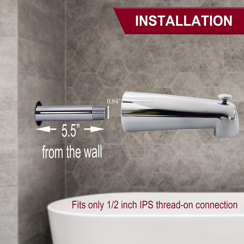 Westbrass A507D-1F-26 A507D-1F 7" Reach Wall Mount Tub Spout with Diverter, Polished Chrome