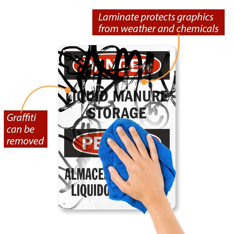 SmartSign "Danger - Liquid Manure Storage" Bilingual Sign | 10" x 14" Aluminum 14" x 10"