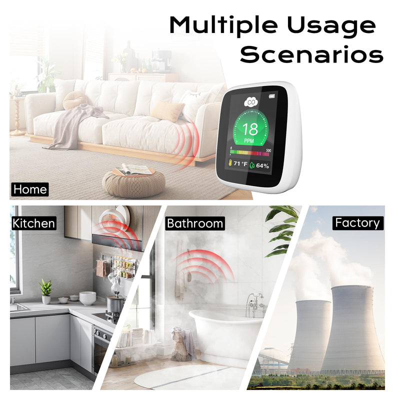 [Australia - AusPower] - Portable Carbon Monoxide Detectors for Travel,4-in-1 Indoor Air Quality Monitor, CO Detector Monitor Alarm with LCD Display Sound 120dB Warning, Carbon Monoxide with Temperature & Humidity for Home 