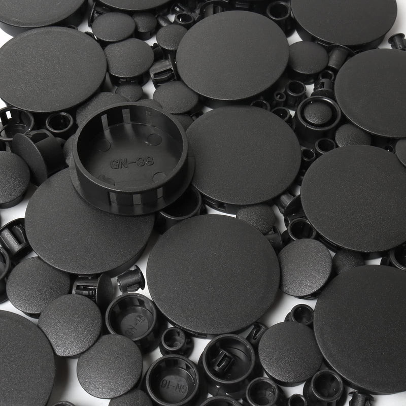 320Pcs 8 Sizes Black Plugs Hole Plastic Hole Plugs Hole Round Plugs, Plastic Hole Cover Snap in Locking Hole Plugs for Kitchen Cabinet Furniture (3/16, 1/4,5/16, 3/8,1/2, 5/8, 1, 11/2)