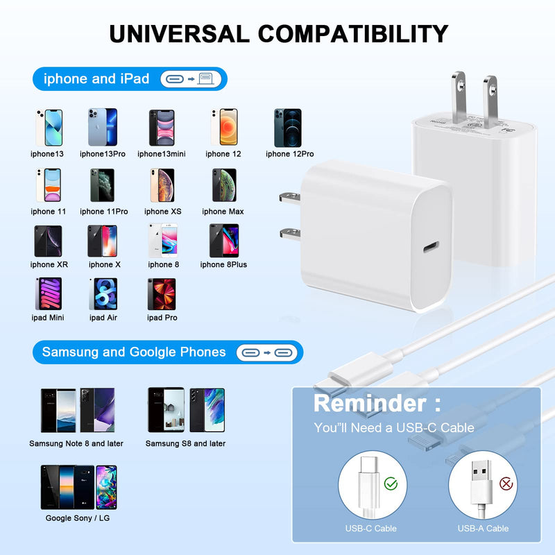[Australia - AusPower] - Phone 12 13 14 Fast Charger,[MFi Certified] 2Pack 20W Phone Charger Fast Charging Block Adapter with 10FT USB-C to Lightning Data Sync Charging Cord for iPhone 14 13 12 11 Pro Max Xs Xr X 8 