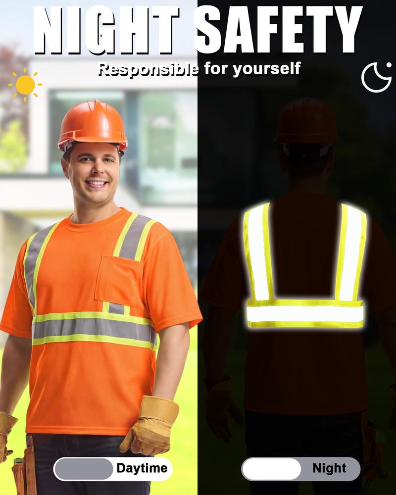 JaGely 4 Pcs High Visibility Safety Shirts Men Reflective Class 3 Short Sleeve with Pocket for Construction Work Medium Multicolor
