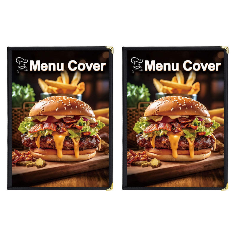 [Australia - AusPower] - Resturant Menu Covers, 2 PCS 4 page 8 view transparent leather Menu Covers 8.5X11 inch, homeschool supplies and restuarnt supplies (Black*2) 