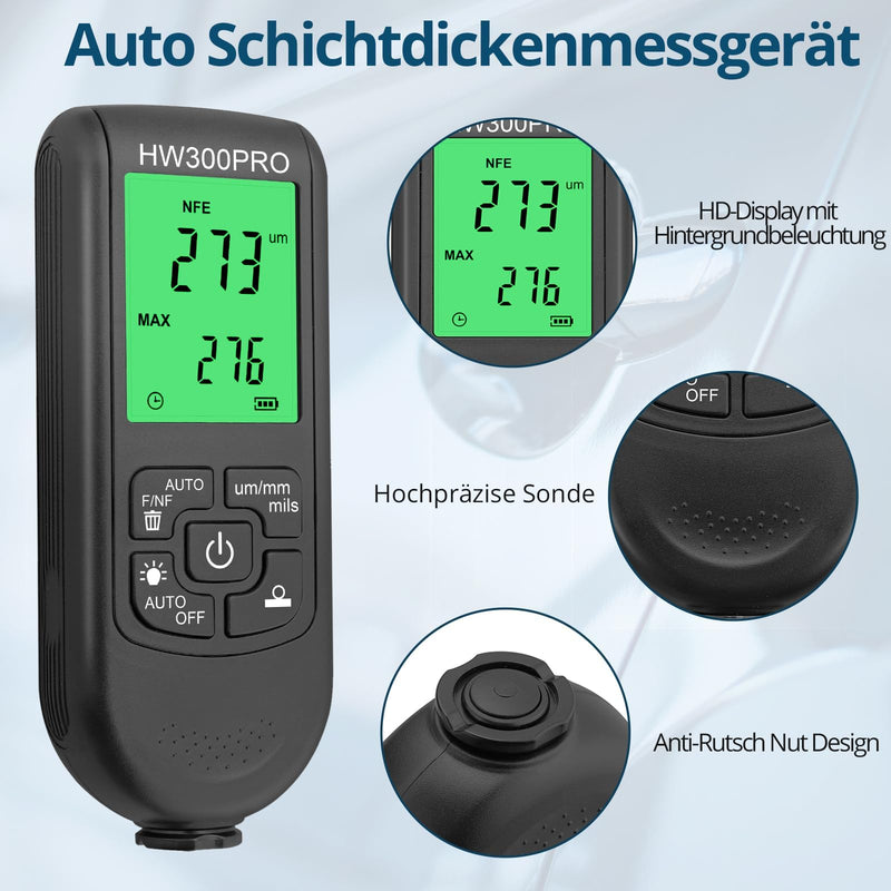 [Australia - AusPower] - ALLmeter Paint Thickness Gauge, Paint Thickness Gauge, Car Measuring Range 0 to 2000 um with LCD Display, Fe & NF for Measuring Paint Thickness in the Automotive Industry, Car Paint Tester 