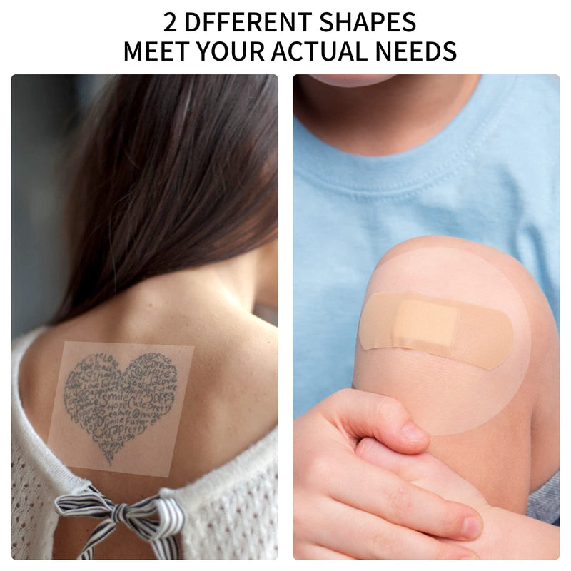 50 Pcs Waterproof Adhesive Bandages Transparent Stretch Tattoo Aftercare Bandage,Protective Waterproof Film Dressing Cover Tape for Wound Dressing, Swimming, Shower (4 x 4 Inch Round,Square) 50pcs (4 X 4 Inch Round,square)