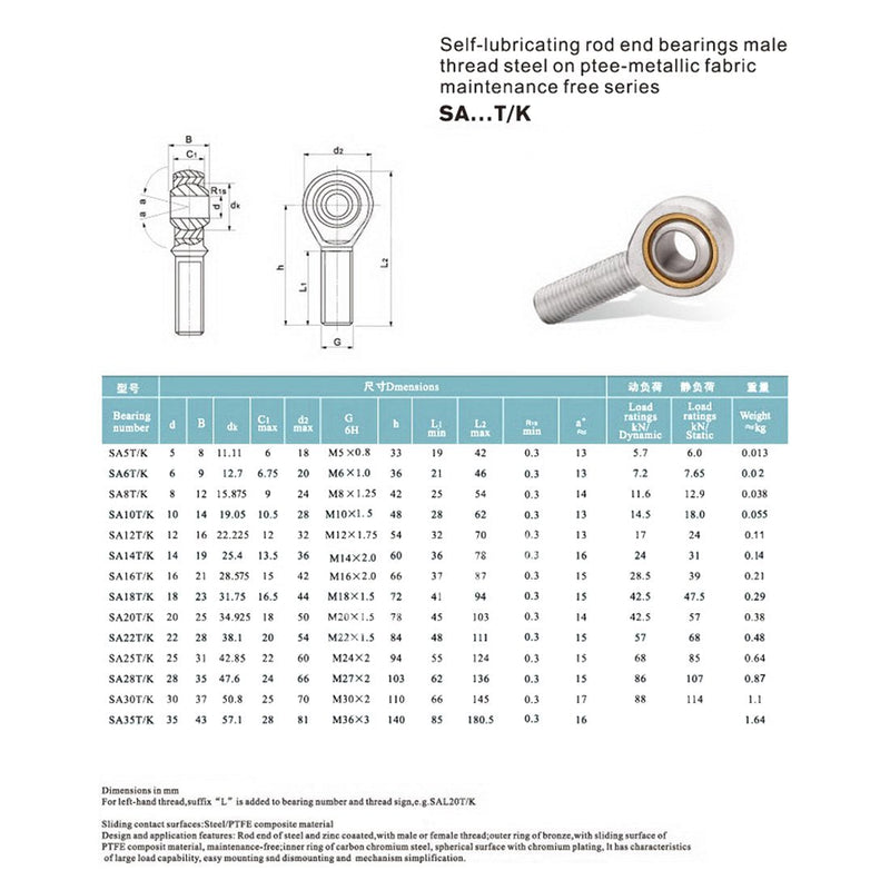 [Australia - AusPower] - uxcell SA8T/K, Rod End Bearing, 8mm Inside Dia Male Thread Economy Right Hand 4pcs 4 