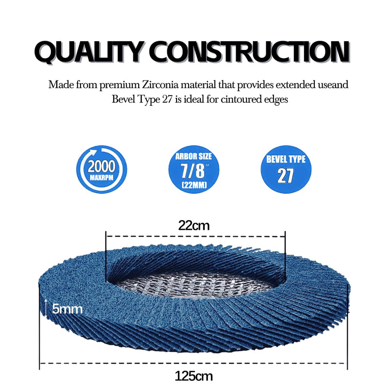[Australia - AusPower] - ZPARNO 5 Disques Abrasifs à Slats Diameter 125 mm x 22.2 mm Grain 80 Disque à Poncer Compatible Meuleuses Angulaires Disques à Meuler for Enlever Ebavure, Polissage, Blue 