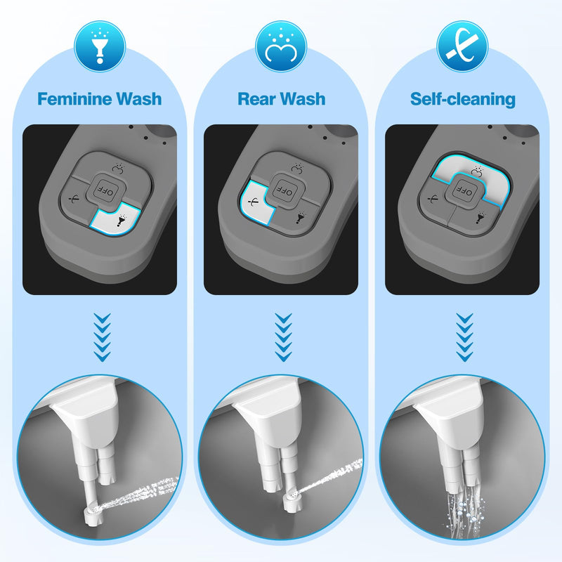 Non-Electric Bidet Attachment for Toilet, Ultra Slim Hot & Cold Water Bidet with Self-Cleaning Nozzle, Adjustable Water Pressure, Warm Water Feminine & Rear Wash (Requires Hot Water Line)