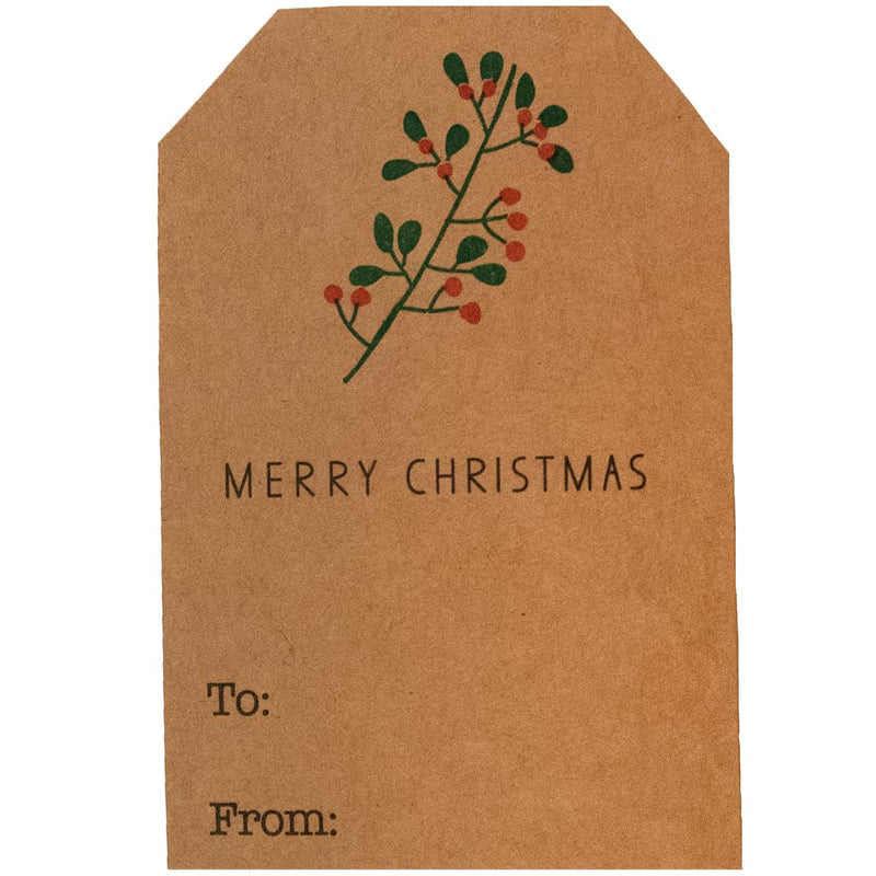 InStockLabels.com Natural Kraft English Holly Christmas Holiday Gift Tag Stickers 2 x 3 Inch 25 Total Labels
