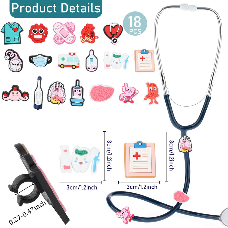[Australia - AusPower] - Cartoon Medical Elements Stethoscope Charms - 18Pcs Pediatric Stethoscopes Decor Personalized Accessories, Present for Nurses Veterinarian and Nursing Graduation Medical series 