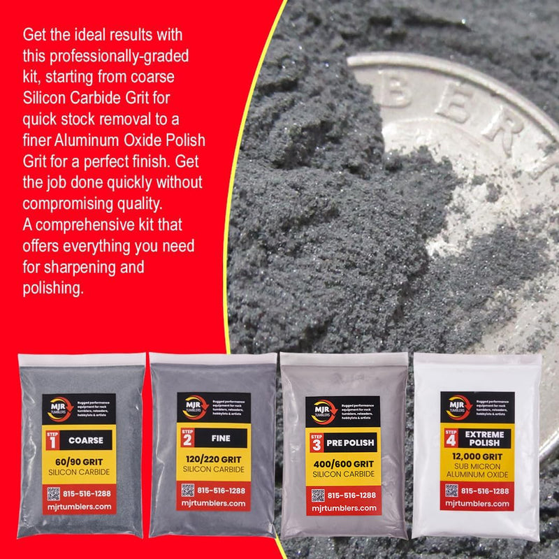 [Australia - AusPower] - Refill Grit Kit w MJR Tumblers Premium Quality Extreme Polish 12,000 Grit Sub Micron Aluminum Oxide Polish for Unparalleled Results. For 3lb Rock Tumblers w Silicon Carbide, Disabled and Veteran Owned for 3lb barrel 