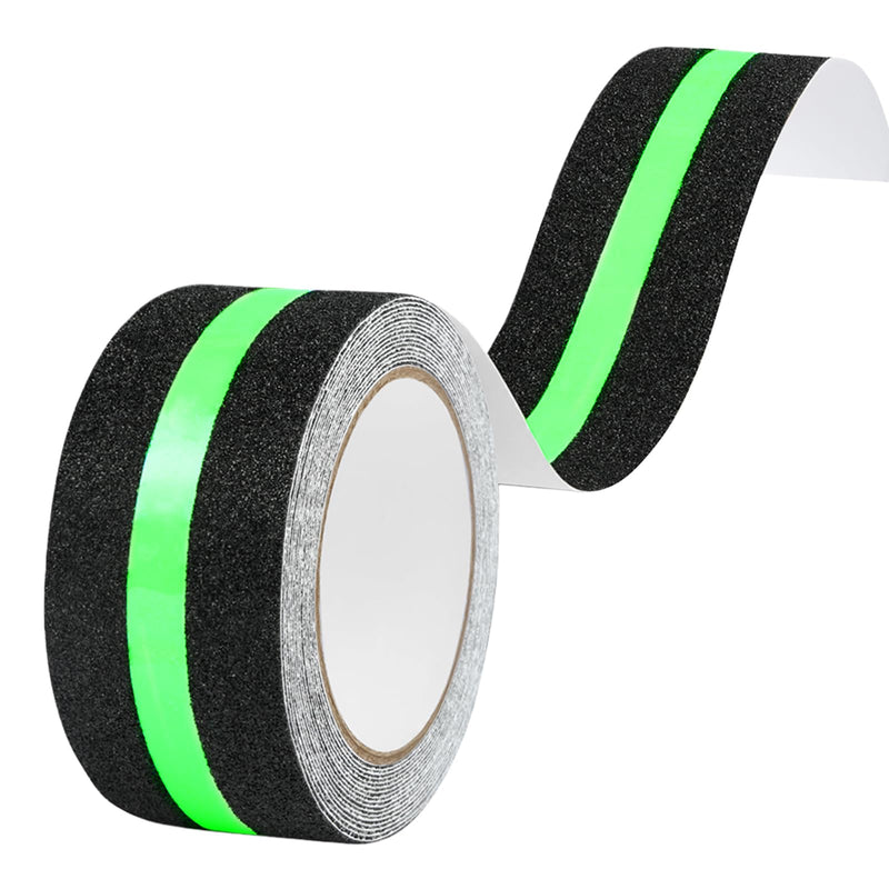 flintronic Anti Slip Grip Tape, 2" x 16.5FT Non-Slip Traction Tapes with Glow in The Dark, Strong Adhesive Traction Tape, Abrasive Adhesive for Outdoor/Indoor Stairs Floors Ramps 5cm*5m-1pc #1 Black Reflective -1pc