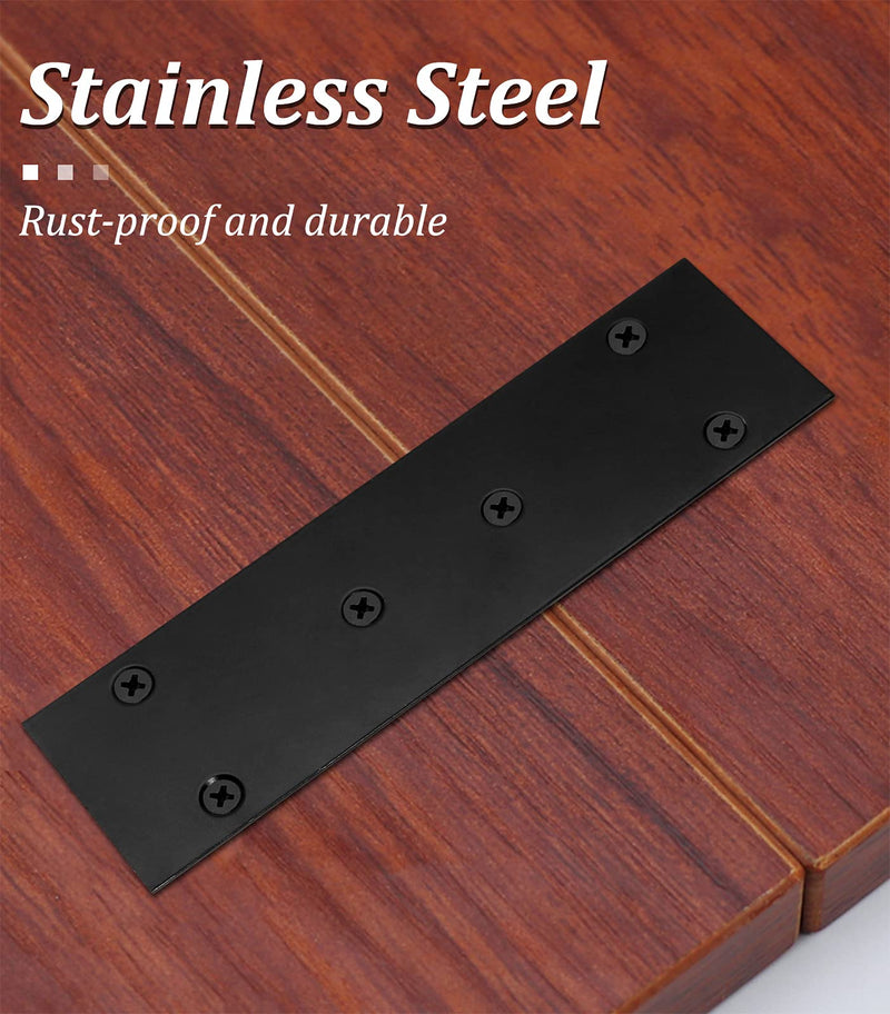 [Australia - AusPower] - 4Pcs Flat Straight Brace Brackets Stainless Steel, Black Fixing Mending Joining Plates Shelf Support Repair Plate for Furniture, Shelves, Cabinet with Screws (6.7 x 1.9" / 169 x 48mm) 6.65"x1.89"/ 169 x 48 mm 