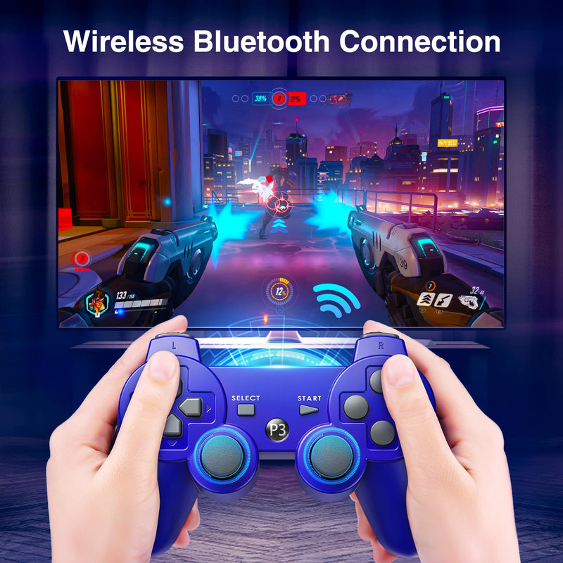 [Australia - AusPower] - Powerextra PS-3 Wireless Controller for Play-Station 3 with High Performance Upgraded Joystick Rechargeable Battery Double Shock for PS-3 (Blue) 