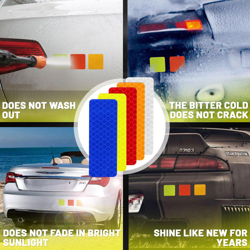 150PCS Safety Reflective Stickers, Waterproof Reflective Tape for Car Bike Motorcycle Reflectors for Mailbox Post, Golf Cart and Trailer Helmet, 3.15 x 1.18 Inch Multicolour