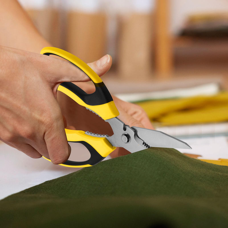 [Australia - AusPower] - Utility Scissors Heavy Duty Multipurpose 8'',sharp Scissors All Purpose heavy duty,Carpet Scissors,Easy Cutting Cardboard,Wires,Leather,Fabric, Shears Tools For Left & Right Handed.?Yellow? 8'' Yellow 