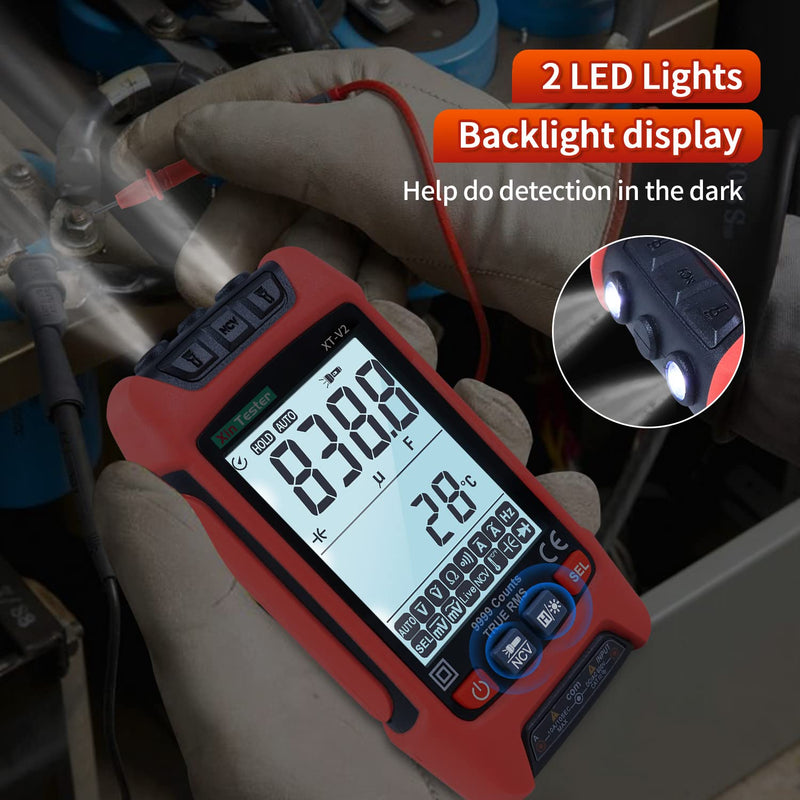 [Australia - AusPower] - Xin Tester Digital Multimeter, 9999 Counts TRMS Auto-Ranging Voltmeter, Accurately Measures AC/DC Amp Ohm Voltage Meter Capacitance Frequency Diode with Backlight Flashlight FS2202 
