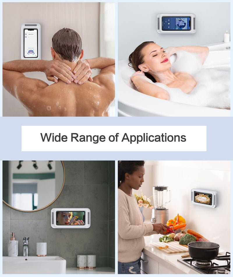 [Australia - AusPower] - Waterproof Shower Phone Holder with 480° Rotation and Angle Adjustable, Enhanced Sound Quality, Fits Phones up to 7 Inches（White） White 