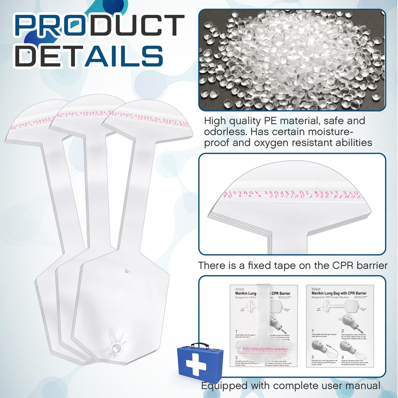 [Australia - AusPower] - 100 Pcs CPR Infant Face-Shield Lung-Bag Replacement Lung Bag Face Shield Lung Bags Compatible with CPR Prompt Manikin Practice and Training (10.63 Inches) 10.63 Inches 100 