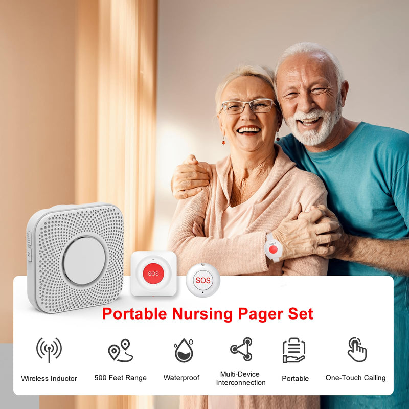 XUK Wireless Caregiver Pager Smart Call System for Elderly Monitoring SOS Alert System Portable Alarm with 1 SOS Call Panic Buttons & 1 Watch Pagers & 1 Square Pull Cord Pagers, 500+Feet 1 Receivers 1*Set of four styles(4 pieces total)