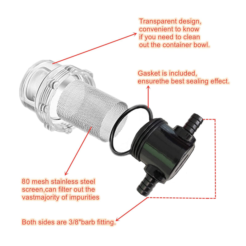 [Australia - AusPower] - 1/2 Inches Water Pump Strainer, RV Water Pump Filter Compatible with 3/8 Inches Hose Barb In-Line Strainer Twist-On Pipe Sprayer for 12V DC 80 PSI Camper Marine Boat Lawn, 80 Mesh Filter 2PC Blue 