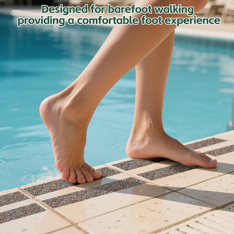 Pool Rubber Anti Slip Tape 2in x 15ft, Waterproof Non-Slip Tape, Ideal for Bare Feet Safety Near Pools, Steps and Ramps(2in x 15ft, Red)