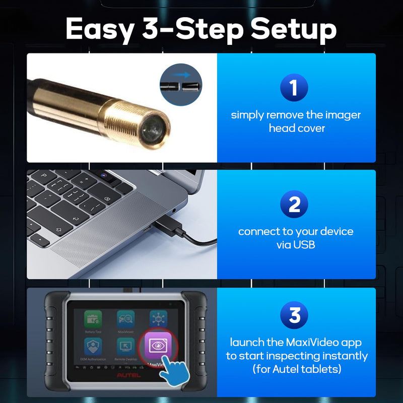 Autel MaxiVideo MV105 Inspection Camera, USB Digital Waterproof Borescope, 39.37 '' Flexible Cable Industrial Endoscope, Compatible with PC MK808/MS906S/MK906/MS908/MK908/MS909/MS919/Ultra/UltraLite