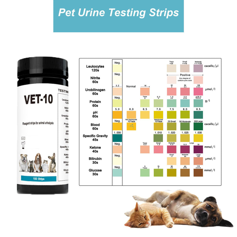 [Australia - AusPower] - 100 PCS Urine Test Strips 10 in 1 UTI Test Kit for Cat & Dog Pets Diabetes Urinalysis Testing Urinalysis Reagent Strips Multi-Parameter Urine Test Strip for Urinary Tract InfectionUTI 