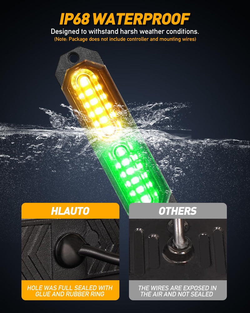 HLauto 1200T Emergency Strobe Grille Lights: 8pcs 12 LED Sync Feature Safety Warning Flashing Lights, Ultra Slim Surface Mount Hazard Caution Lights for Trucks, Vehicles, Car, ATV, UTV (Amber Green) Amber/Green