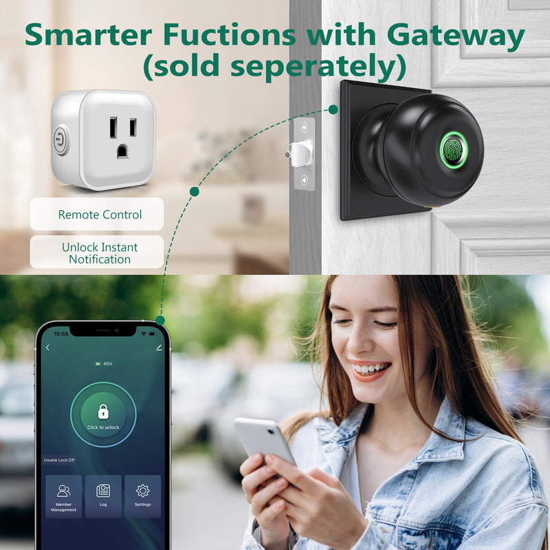 GeekTale Fingerprint Door Lock for Bedrooms, Fingerprint Door Knob with Lock, Smart Door Lock, App Control, Back-up Keys, Thumbprint Door Knob for Bedrooms, Office, Apartment Oil Rubbed Bronze-Rectangle