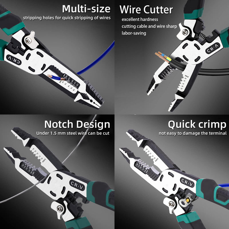 [Australia - AusPower] - 10-in-1 Wire Stripper Tool,Wire Strippers,Cable Cutters,CR-V Multifunctional Plier with Wire Stripper Crimper Side Cutter, Shearing,Screw Gripping Pliers for Electric Cable 10-in-1 stripper 